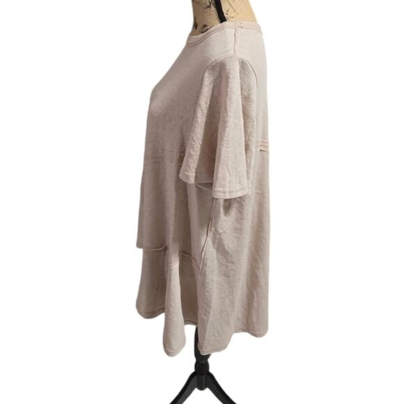 Easel WhEat Beige Oversized Comfy Asymmetrical Hem Shirt Size Small - Picture 4 of 6